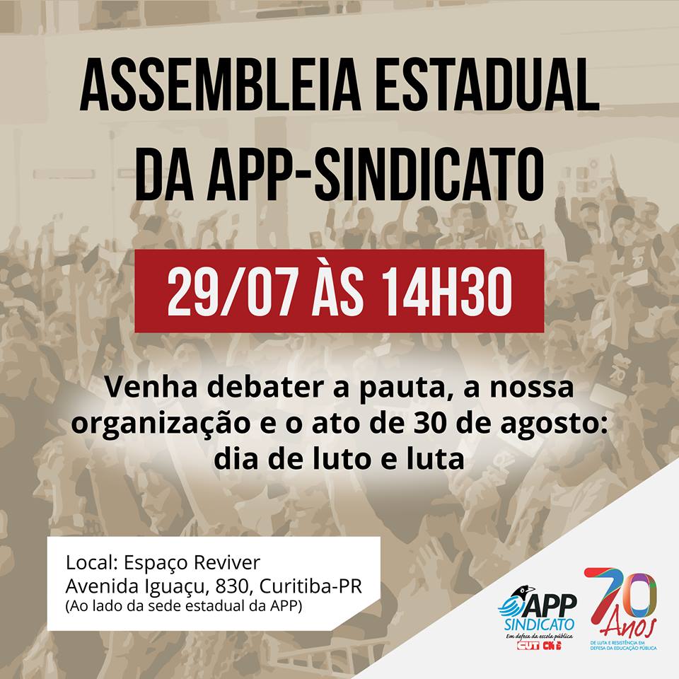 Assembleia Estadual da APP-Sindicato acontece no próximo sábado